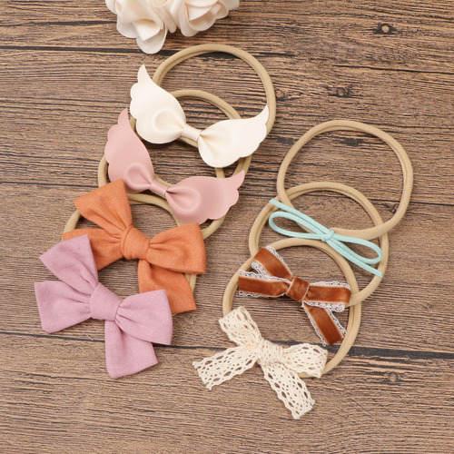 Baby nylon headband set 20704 elastic bow headband sweet new cotton and linen headband gift box