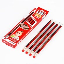 金万年G-2605学生办公用椴木红抽黑条HB木杆铅笔带橡皮铅笔奖品