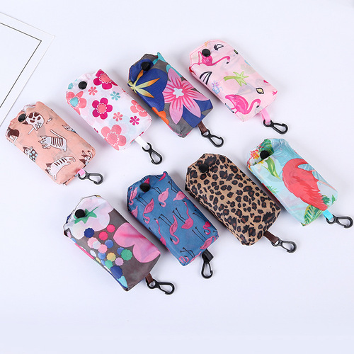 190T polyester pattern phone bag supermarket foldable shopping bag portable foldable eco-friendly advertising gift bag