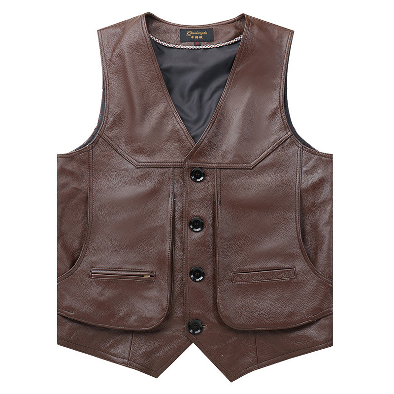 Leather Vest Slim-fit Trendy Men's Top-layer Cowhide Horse Clip Single-leather Short-style Car Suit Outdoor Spring and Autumn Multi-pocket Photography