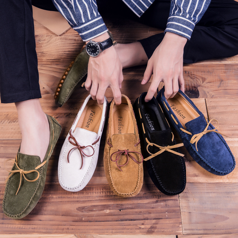 Summer Amazon Cross-border plus size Genuine Leather Korean-style Bean Shoes Men's Casual Classic Driving Lazy Slip-on