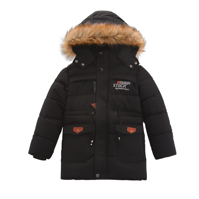 Winter New Boys' Cotton-padded Clothes Korean Style Middle and Large Children's Thickened Down Cotton Mid-length Fleece-lined Cotton-padded Jacket