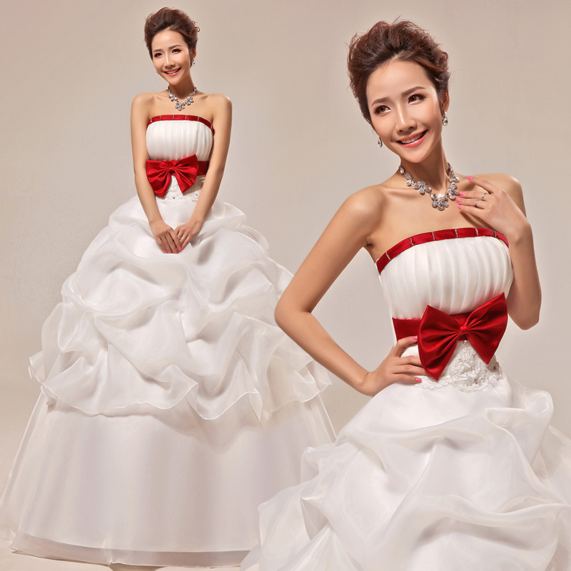 新娘婚纱礼服新款2024韩版齐地修身抹胸显瘦大码婚纱蝴蝶结绑带钻