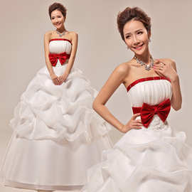 新娘婚纱礼服新款2024韩版齐地修身抹胸显瘦大码婚纱蝴蝶结绑带钻