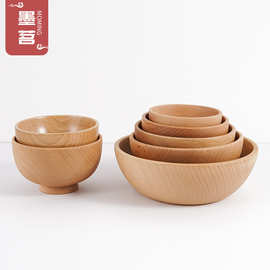 榉木儿童成人木碗整木韩式泡菜碗圆形沙拉碗家用饭碗木质餐具批发