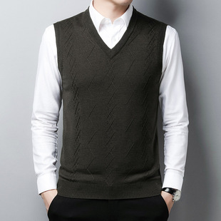 2020 Autumn and Winter New Men's Sweater Youth Casual Loose V-neck Wool Vest Business Solid Color Warm Vest