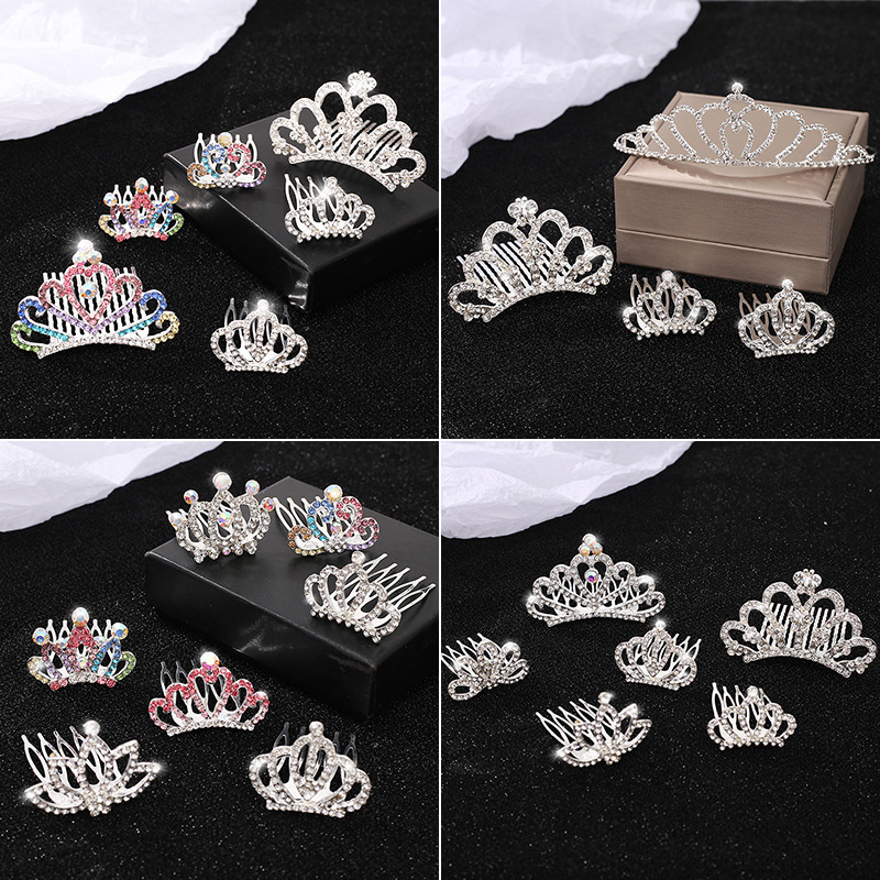 Niños coronas de cabello niñas adornamientos de cabello de alta sensibilidad bebés corona de cumpleaños niñas diamante princesa pinzas de cabello