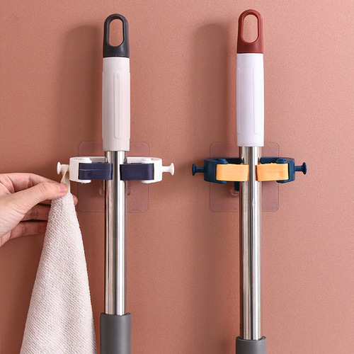 Two-color powerful mop rack, punch-free plastic mop clip, traceless hanging rack, wall kitchen storage rack hook