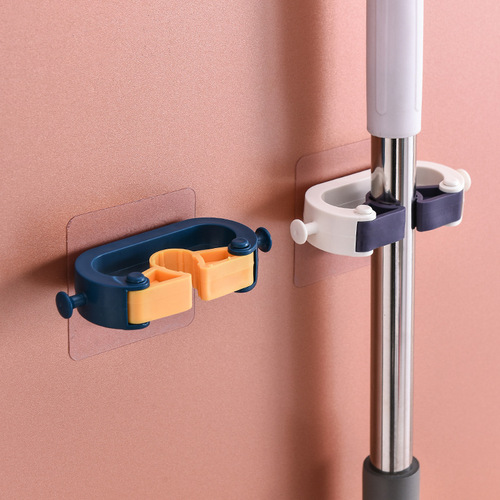 Two-color powerful mop rack, punch-free plastic mop clip, traceless hanging rack, wall kitchen storage rack hook