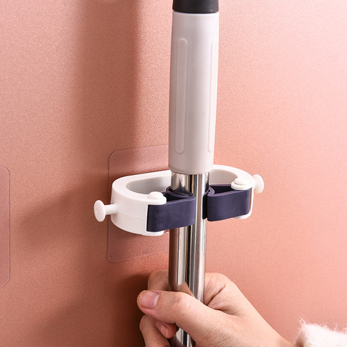 Two-color powerful mop rack, punch-free plastic mop clip, traceless hanging rack, wall kitchen storage rack hook