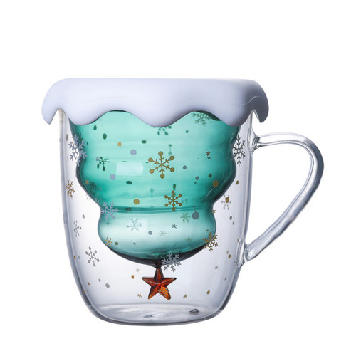 Creative double-layer high temperature resistant glass milk mug high borosilicate handle holiday gift Christmas star wish cup