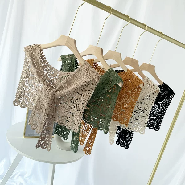 Summer thin sunscreen lace shawl hollow all-match fake collar with skirt outer scarf small shawl triangle scarf