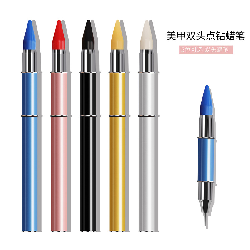 Nueva barra de metal de uñas transfronteriza Punto de doble cabeza de perforación Crayon clavo de uñas pegado punto de perforación pluma herramienta de perforación de descarga 5 colores opcionales
