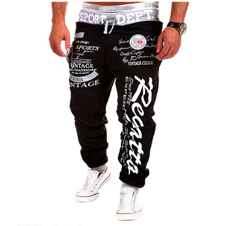 New Casual Pants Men's Drawstring Elastic Waist Letter Print Loose Sweatpants