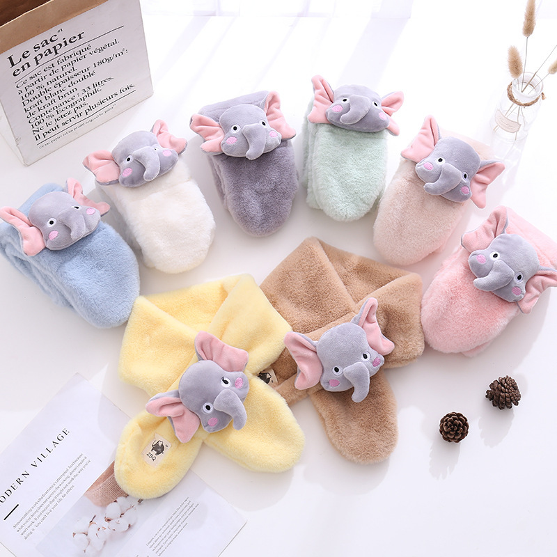 Flying Elefante lindo bufanda de los niños de la historieta del otoño y el invierno de La felpa caliente Cruz Niños Niñas bebé bufanda al por mayor