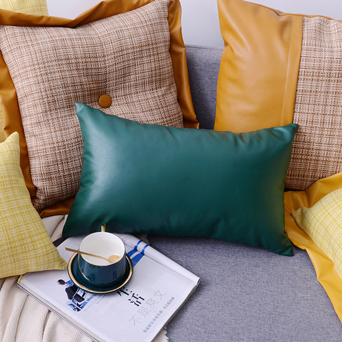 ins Solid Color Nordic PU Leather Pillow Cover Amazon Sofa Car Living Room Office Soft Upholstery Cushion Lumbar Backrest