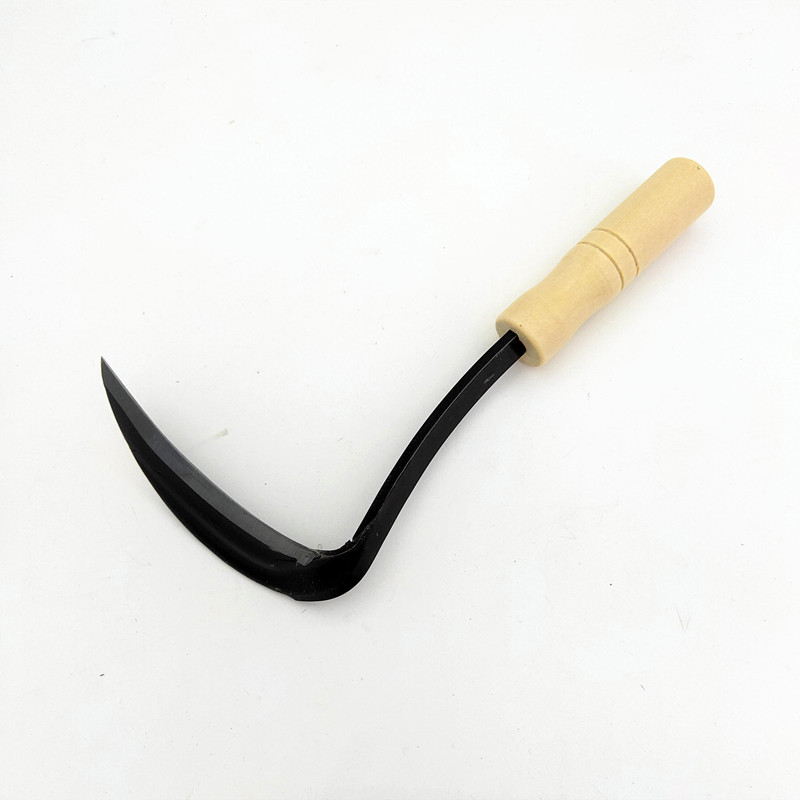 Small Island Full Steel Handle Moon Blade Sickle, Forged Snake-Neck Sickle with Warped Handle, Small Farm Weeding Tool