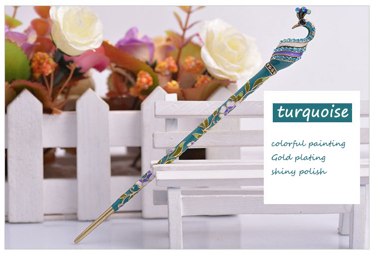 칠보 공작 머리핀 홀 블루