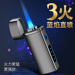 Three-Head Direct-Injection Blue Flame Cigar Torch Lighter: Creative Gas-Electric Hybrid Electronic Induction Igniter