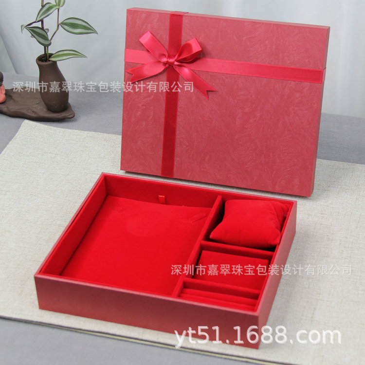 现货高档首饰套装盒 蝴蝶结天地盖四件套装木盒 珠宝首饰盒