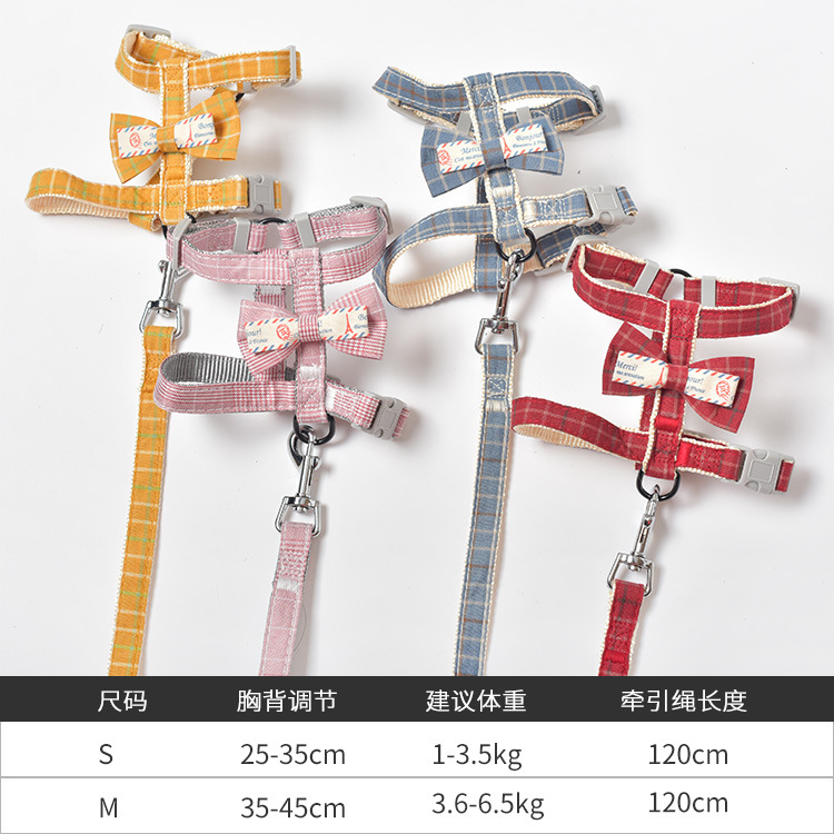 2020 nueva correa de gato Plaid correa de gato anti-rotura perro arco nudo correa de pecho suministros para mascotas