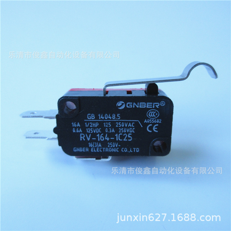 GNBER冈本微动开关RV-164-1C25替代V-154-1C25  3脚弯柄杠杆型