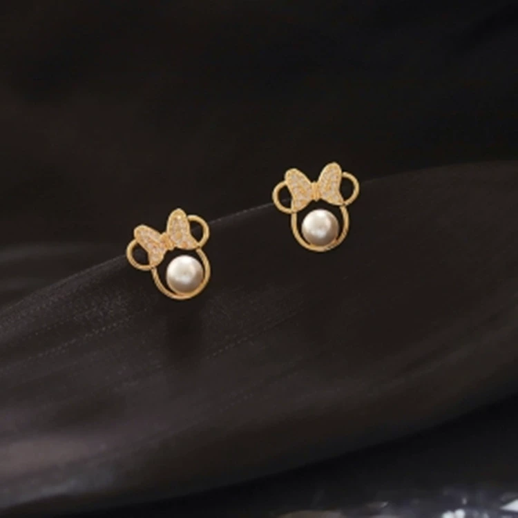 Korean cute earrings pearl with bow, simple and elegant design, internet celebrity