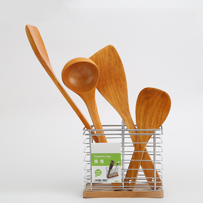 Espátula de madera para sartén antiadherente espátula de madera resistente a altas temperaturas mango largo espátula de madera maciza