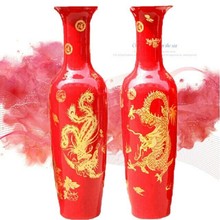 景德镇中国红大花瓶 中国红山水花瓶 家居摆件中国红大花瓶