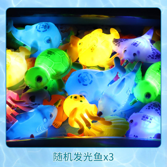 Children's Fishing Toy Luminous Induction Fish Plastic Bottle Blowing Set Magnetic Fish Stall Square Fishing Fish Fishing Pool
