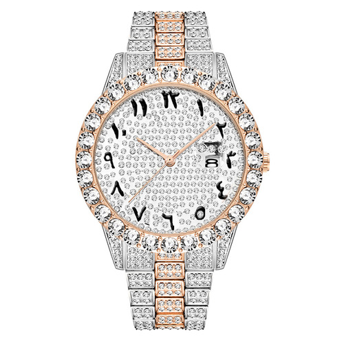 MISSFOX cross-border diamond-encrusted stainless steel full-diamond men's watch, fashionable hip-hop large dial quartz watch manufacturer