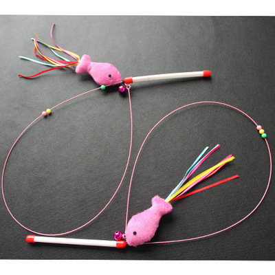 Cat Toy Steel Wire Chicken Feather Cat Funny Stick Cat Interactive Funny Cat Rod Fishing Rod Style Colorful Feather Stick Cat Toy