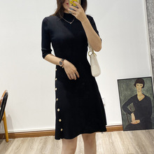 跨境女装秋季新款法式赫本风连衣裙设计感小众轻奢气质针织小黑裙