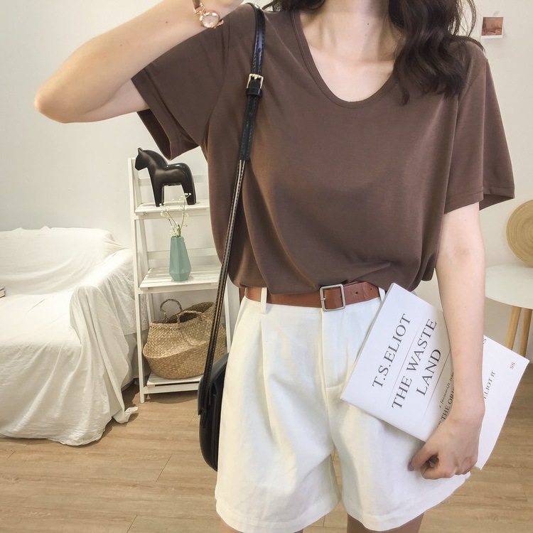 Camiseta de manga corta para mujer 2025, top moderno con cuello en V para mujer, nuevo estilo de verano, adelgazante, venta al por mayor transfronteriza