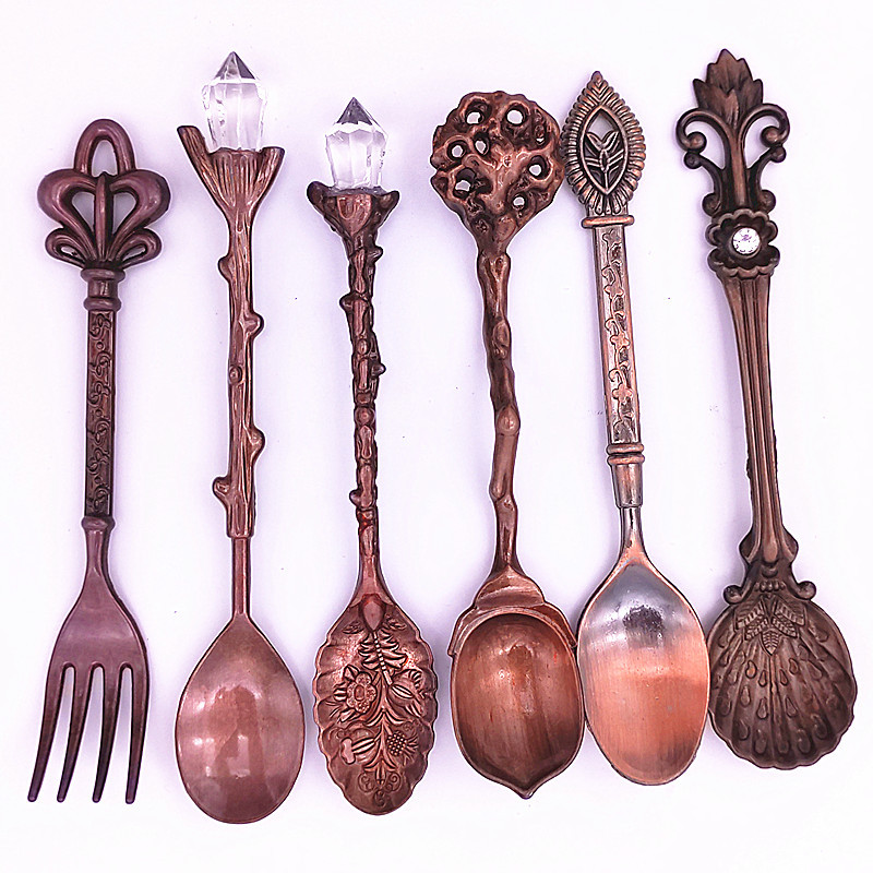 Traje de café estilo Palacio retro 6 supermercado pastel de frutas tenedor cuchara de flor de Granada pequeño tono más cuchara decorativa de bronce