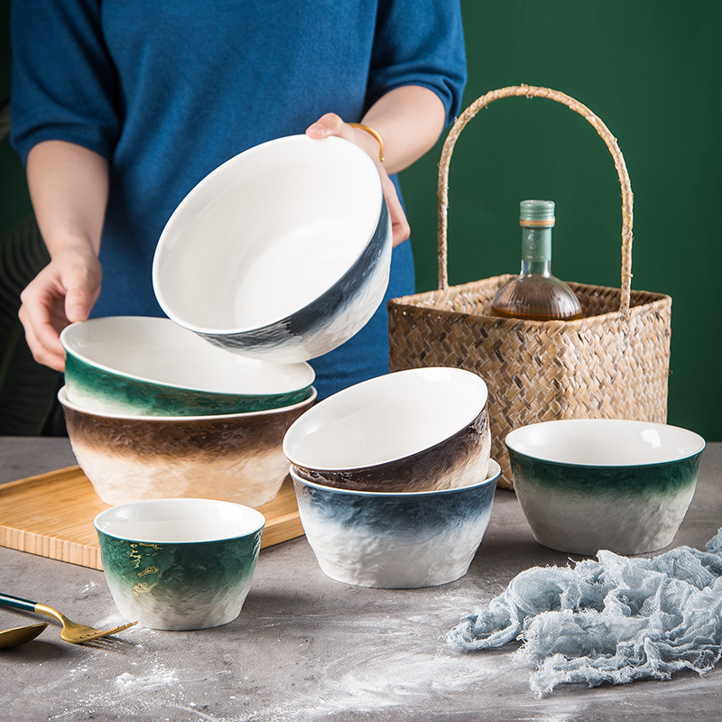 INS vajilla nórdica tazón de cerámica creativo hogar tazón de arroz tazón de fideos instantáneos gradiente personalizado patrón de piedra tazón de ensalada de frutas