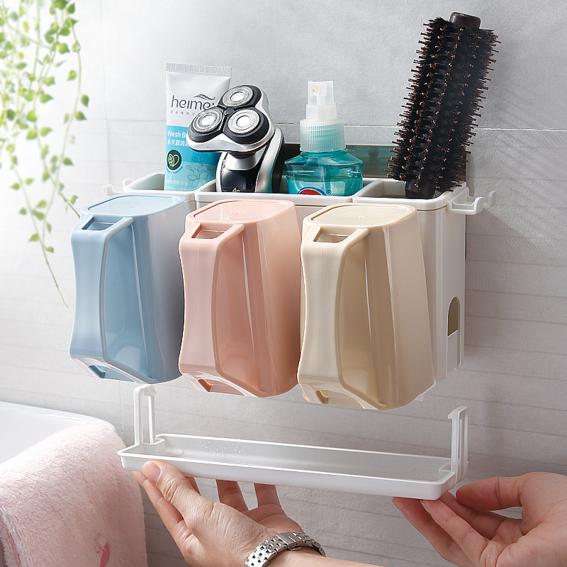 Estante de cepillo de dientes de baño, taza de enjuague bucal, taza de cepillo de dientes montada en la pared, pareja, soporte de cepillo de dientes sin perforación, juego de lavado