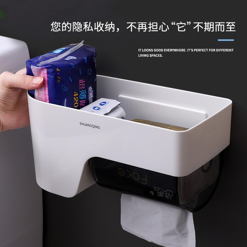 Caja de pañuelos para baño Soporte de rollo de papel impermeable para baño Caja de papel higiénico sin perforación Estante de pared simple