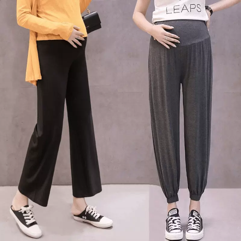 孕妇装裤子夏秋款时尚外穿怀束口款大码阔腿托腹九分宽松打底裤