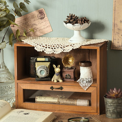 Antique wooden display cabinet, miscellaneous cosmetics storage cabinet with drawers, Nordic style desktop storage box