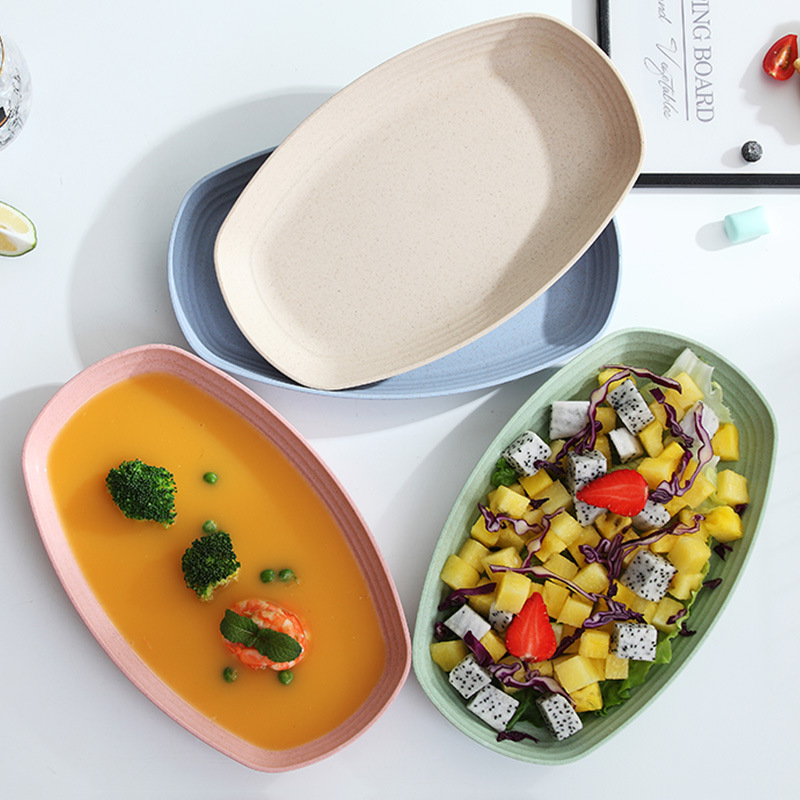 Wheat Straw Household Oval Fish Plate Large Plastic Plate Drop Resistant Tableware Plate Promotional Gift logo Printing