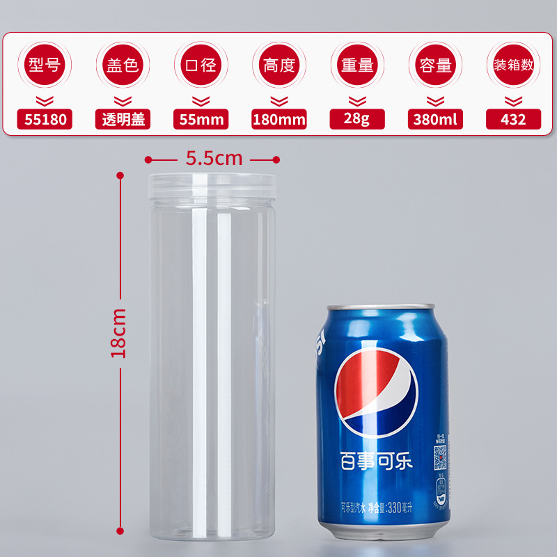 Fábrica en stock al por mayor botella de plástico para mascotas embalaje sellado tarro grado alimenticio cubierta transparente boca ancha Cubo de almacenamiento redondo