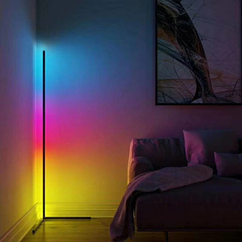 Moderno minimalista LED línea lámpara de pie RGB colorido esquina lámpara salón dormitorio ángulo recto lámpara de pie larga