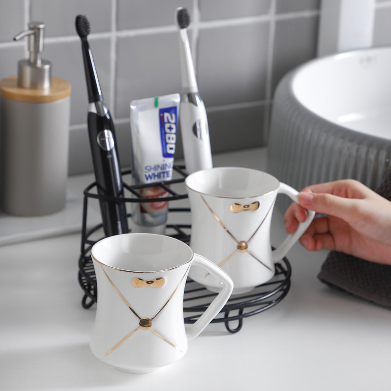 Hogar simple ins luz pareja de lujo cepillo de dientes de cerámica taza cepillo de dientes taza enjuague bucal taza traje rack de almacenamiento