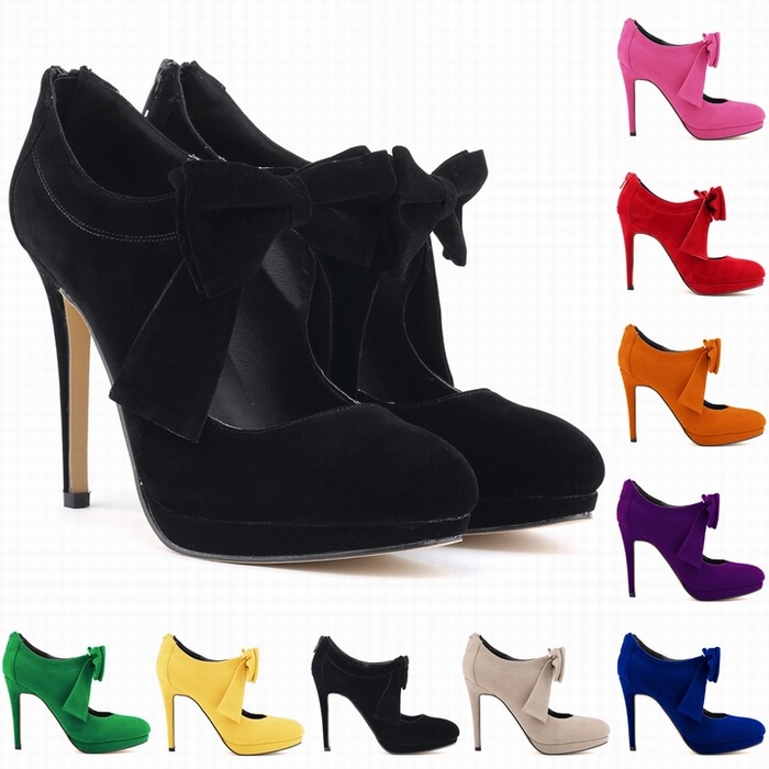 Niluke new autumn and winter fashion round head high heel flannel women's shoes factory genuine direct bow