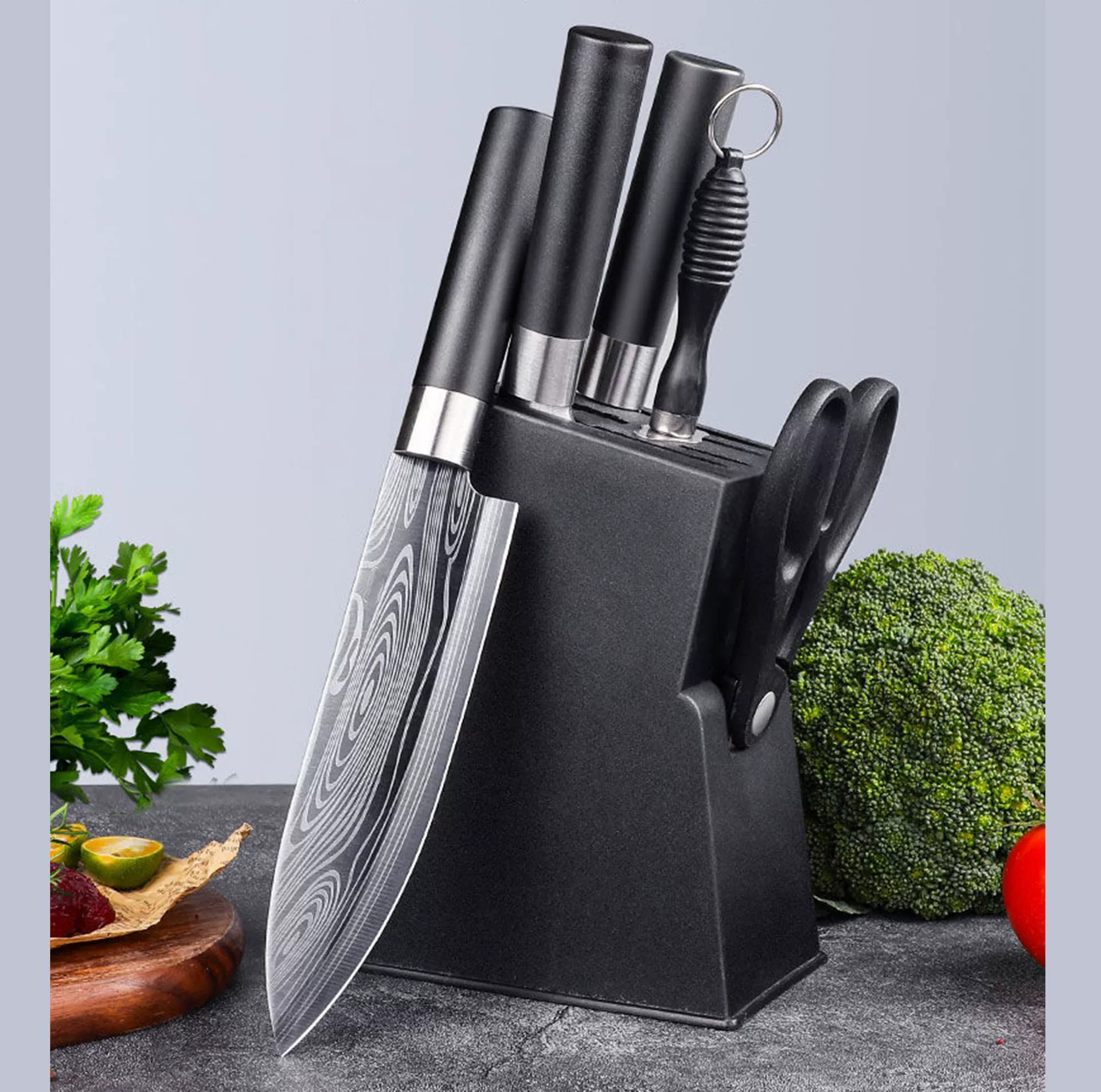 В наличии производители продают свой собственный набор немецких пищевых ножей с Дамасским узором, лазерный нож для нарезки костей, набор бытовых ножей