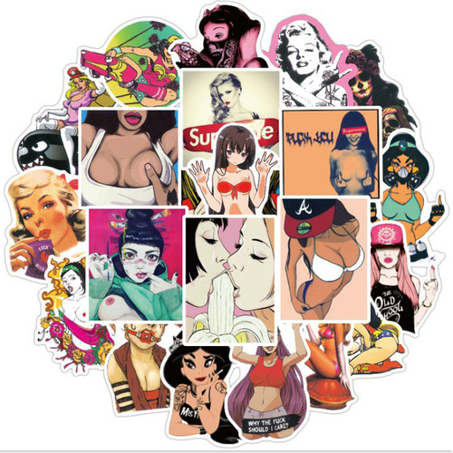Sexy Female Doodle Sticker, Sexy Personality Laptop Notebook Rolling Suitcase Waterproof Decal, Removable and Adhesive-Free