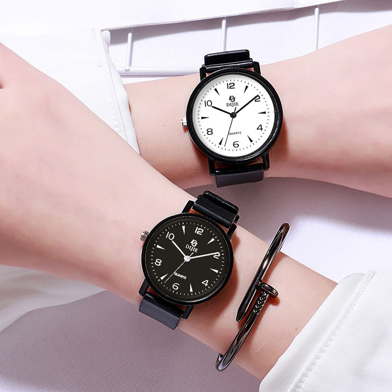 Watch Male Student Teenager Korean Simple Primary and Secondary School Students Junior High School Students Test Special Watch Black Shell White Face Simple