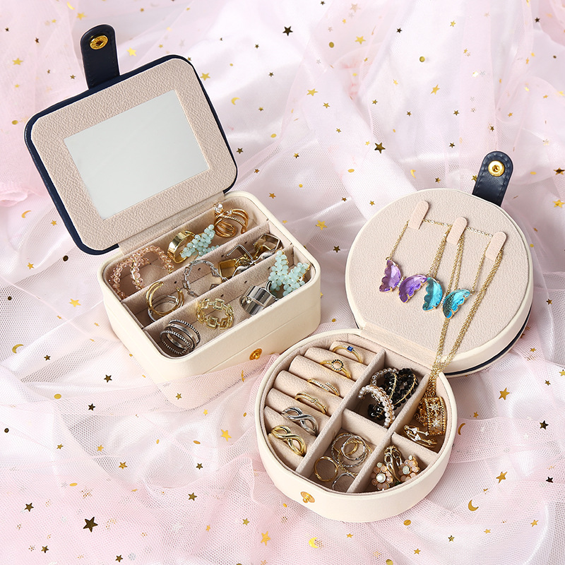 首饰盒耳钉耳环项链收纳盒简约耳饰品耳坠pu皮家用饰品首饰盒时尚