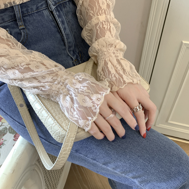 女性用ハーフタートルネックレイヤードレースボトムシャツ、水玉模様の春と秋の新作レディース長袖スタイルメッシュトップ